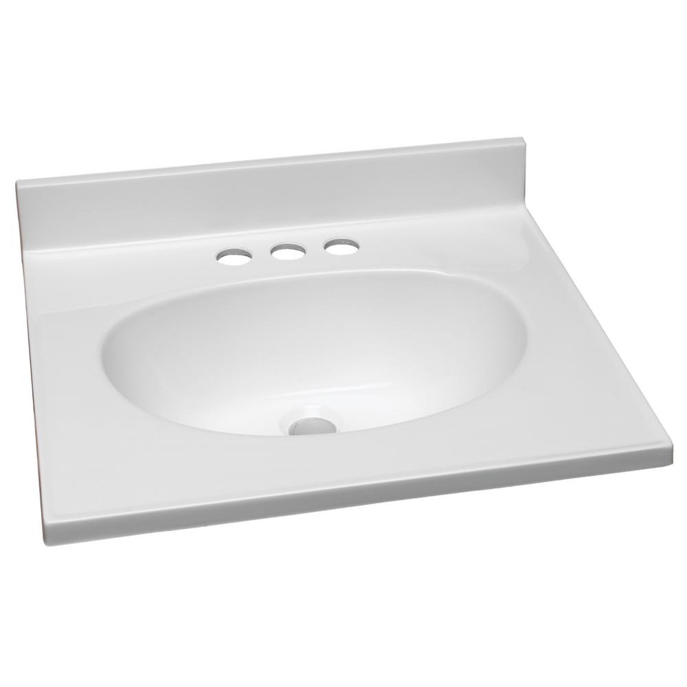 Design House 19 In W Cultured Marble Vanity Top White With Solid W Cultured Marble Vanity Top In White With Solid Bowl