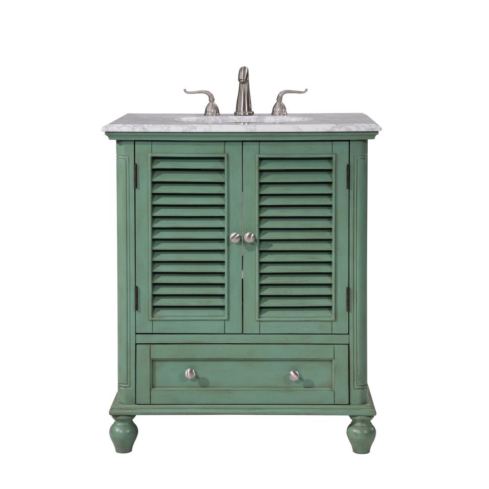 Urich 30 In Single Bath Vanity W 1 Drawer 2 Doors Marble Top Single Bath Vanity W 1 Drawer 2 Doors Marble Top Porcelain Sink Vintage Mint Hdvnt 61060vm The Home Depot