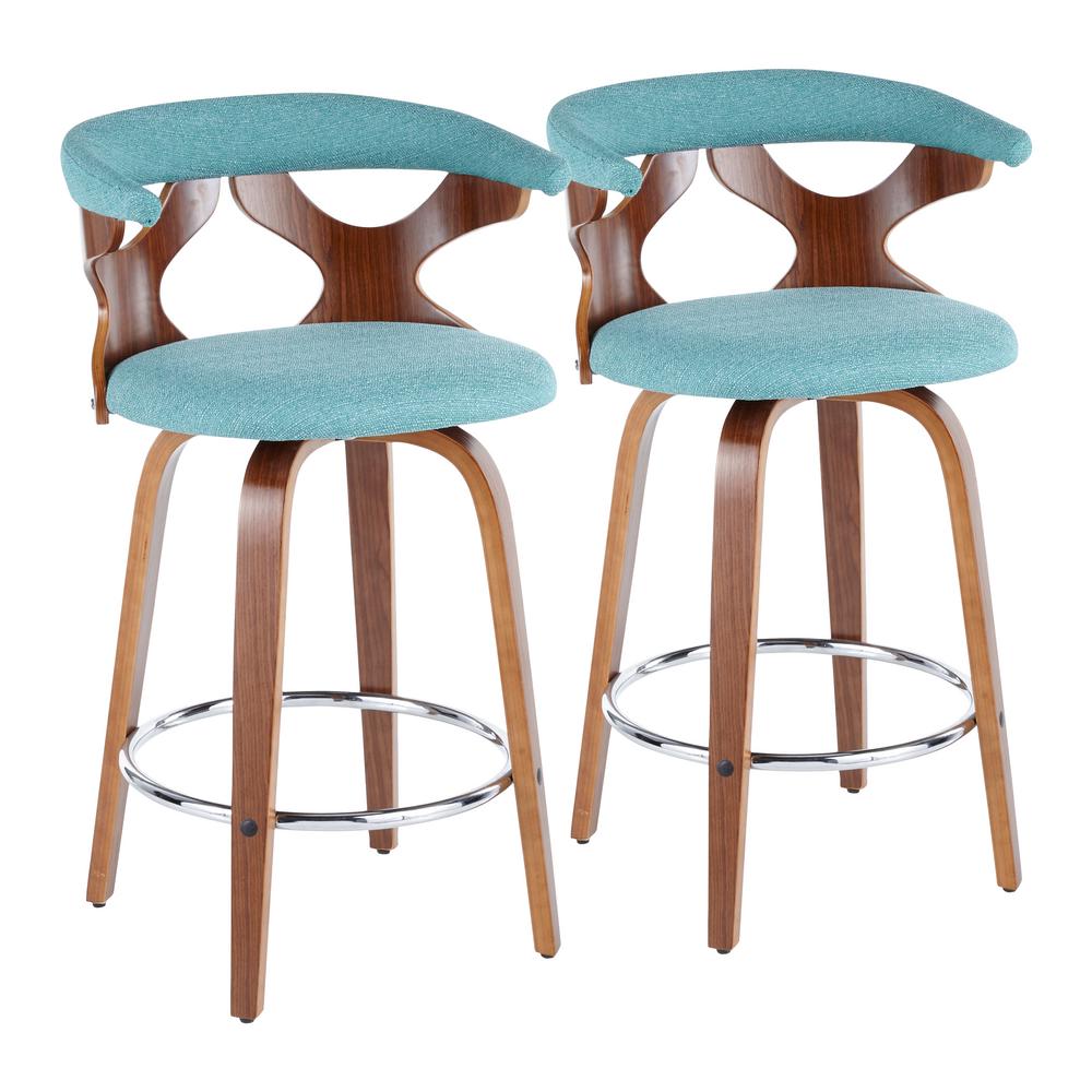 Lumisource Gardenia MidCentury Modern Walnut and Teal Counter Stool