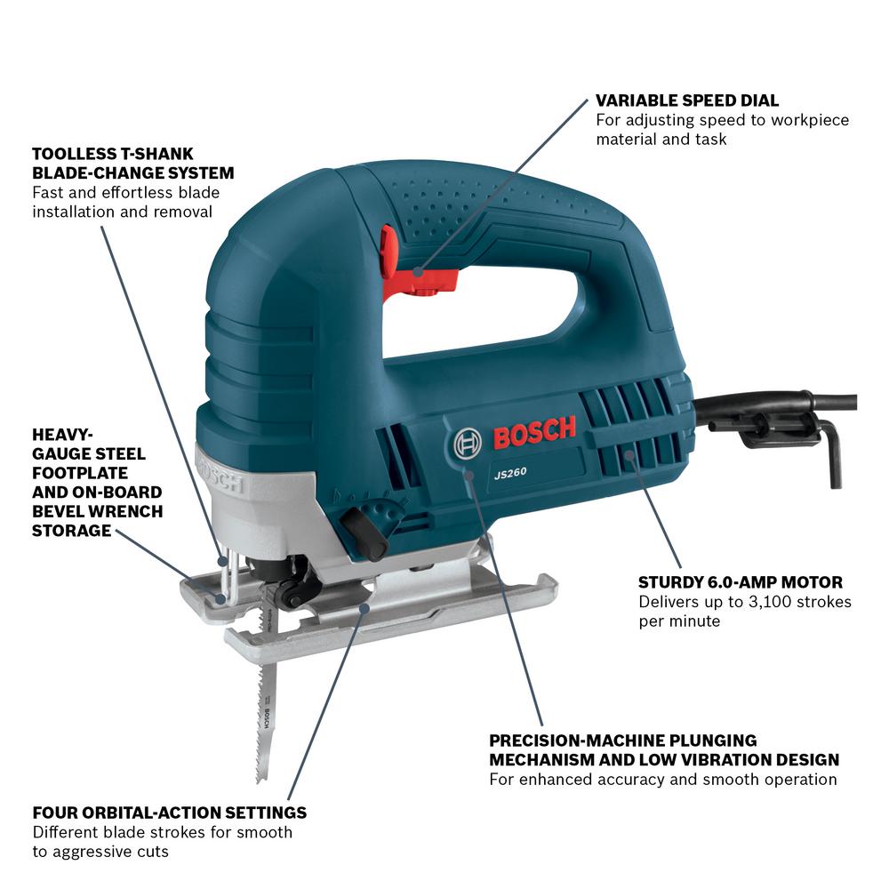 Bosch 6 Amp Corded Variable Speed Top Handle Jig Saw Kit With