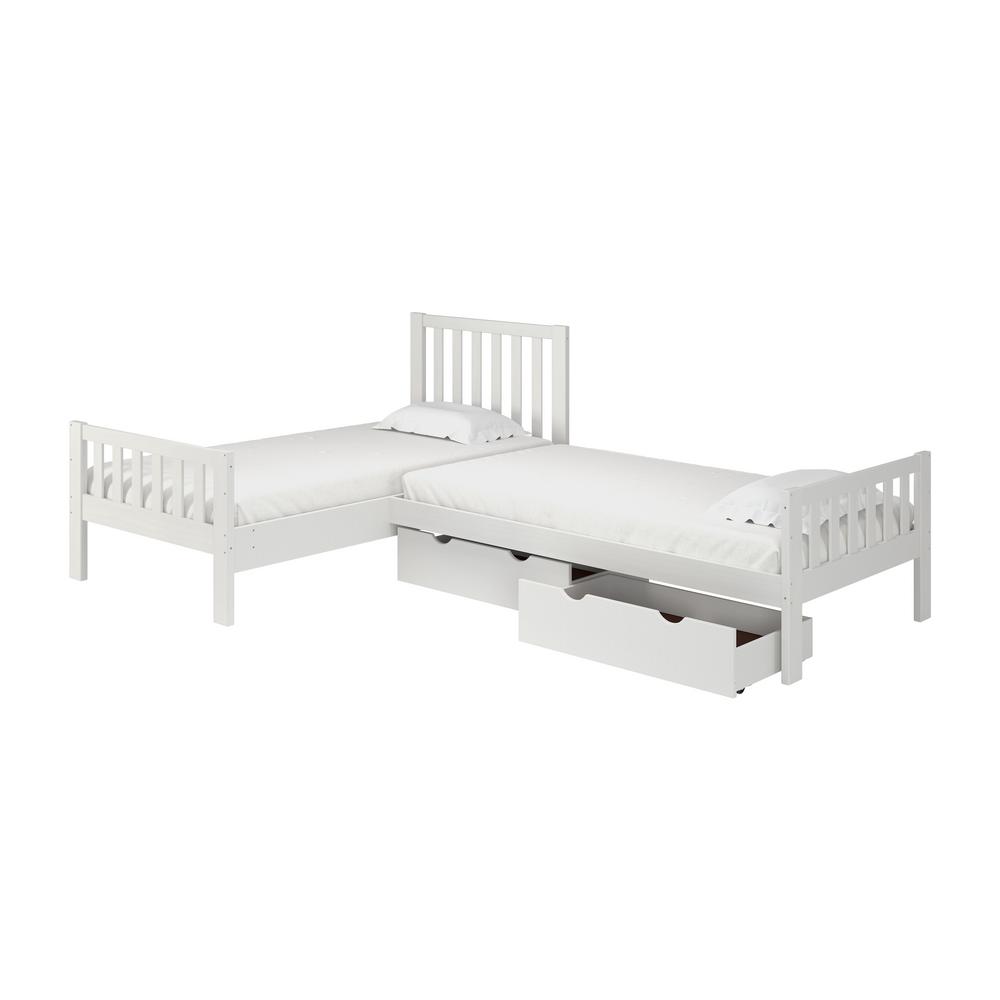 Alaterre Furniture Aurora White Twin Corner Twin Wood Bed with Storage
