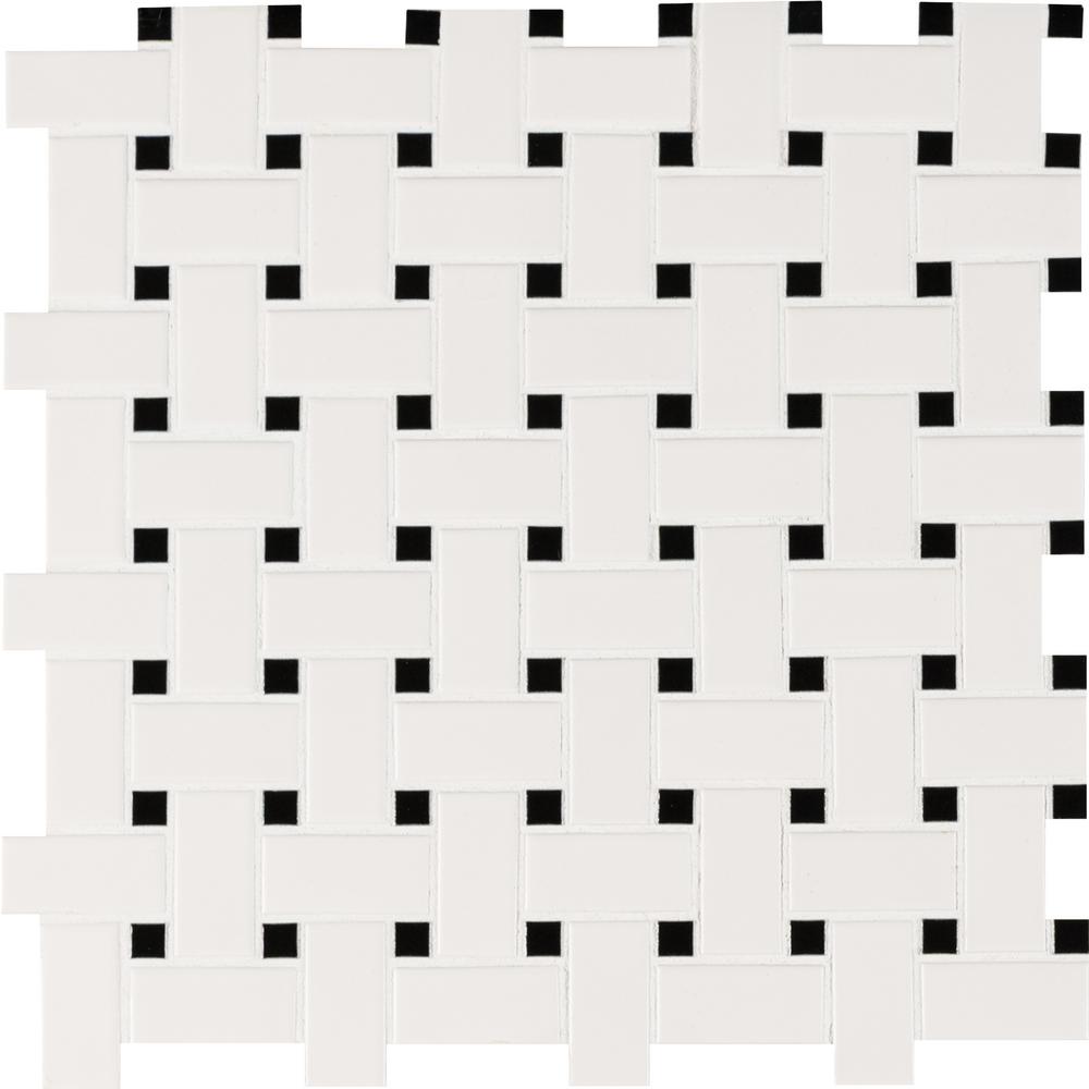 Msi White And Black Basket Weave 11 73 In X 6mm White And Black Basket Weave 11 73 In X 6mm Porcelain Mesh Mounted Mosaic Tile 19 12 Sq Ft Case