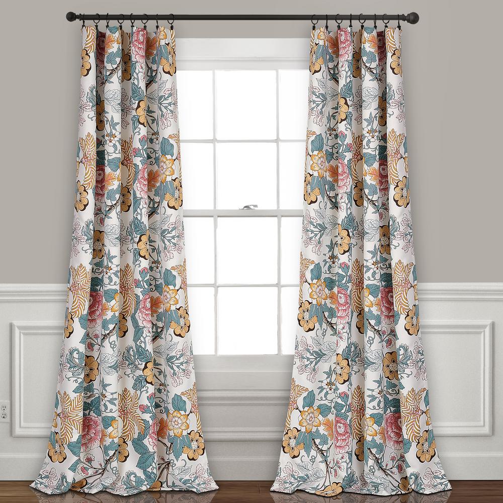 Floral Blue Curtains Window Treatments The Home Depot