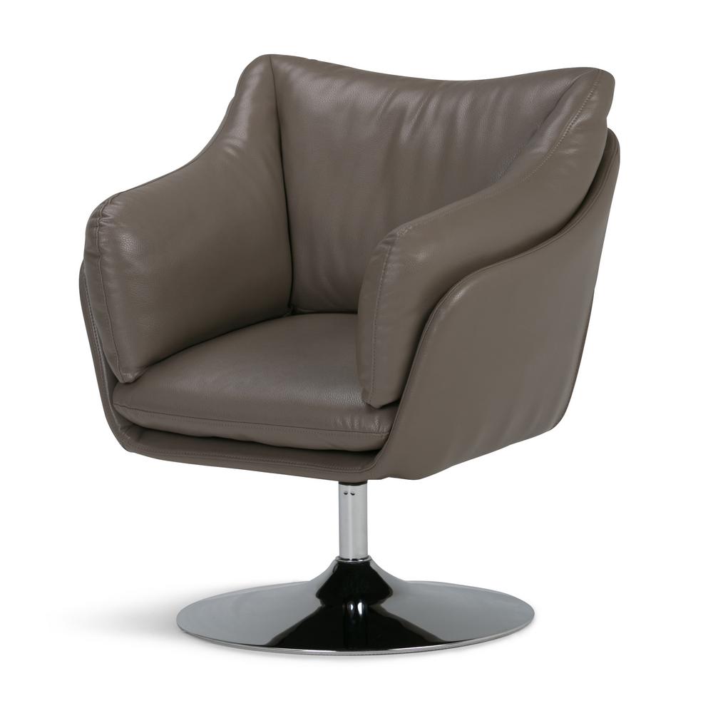 Simpli Home Leeds Swivel Adjustable Executive Computer Wingback Office Chair in Warm Grey