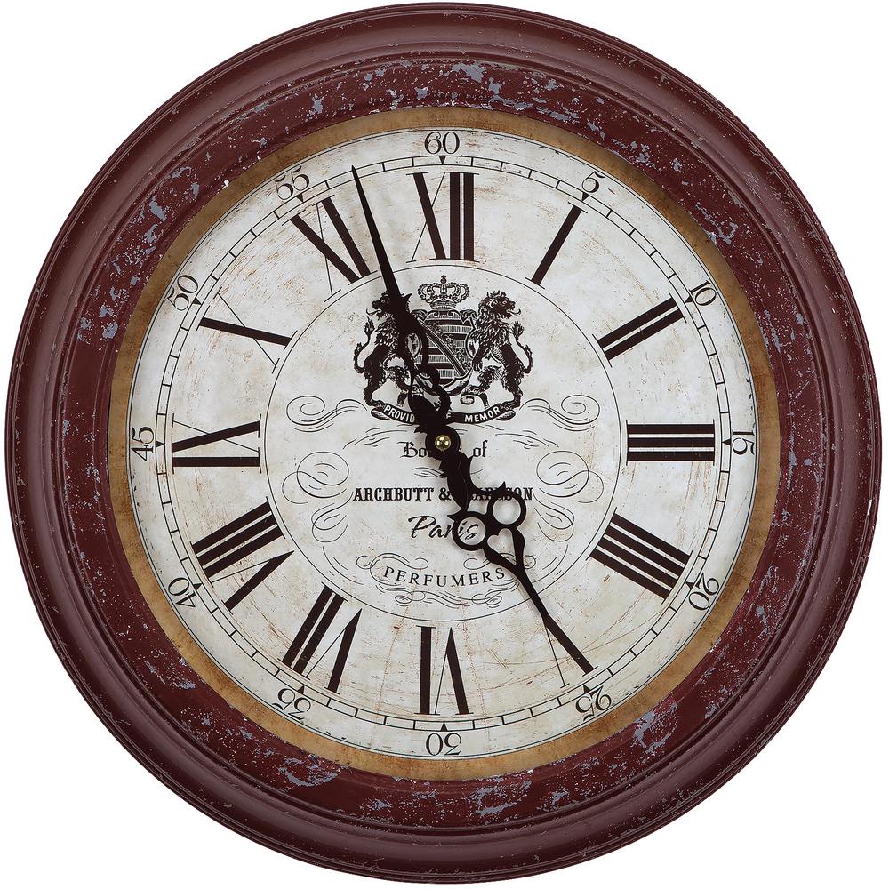 16 In Circular Iron Wall Clock Distressed Red Frame