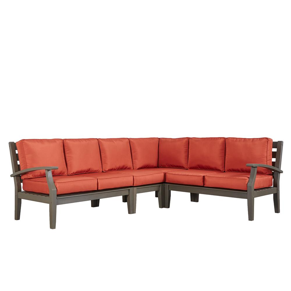 Homesullivan Verdon Gorge Gray 3 Piece Oiled Wood Outdoor Sofa With Homesullivan Verdon Gorge Gray 3 Piece Oiled Wood Outdoor Sofa With Red Cushions