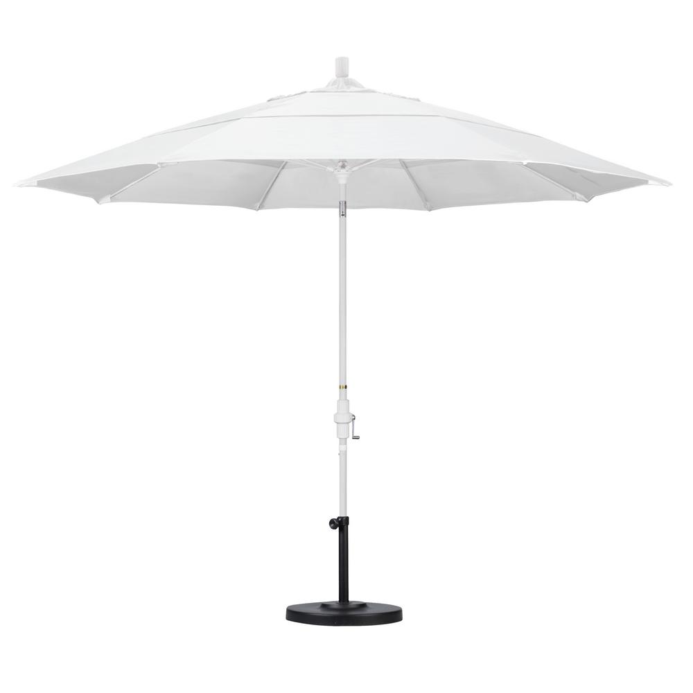 California Umbrella 11 Ft Matted White Aluminum Market Patio Umbrella With Fiberglass Ribs Collar Tilt Crank Lift In Natural Sunbrella Gscuf118170 5404 Dwv The Home Depot