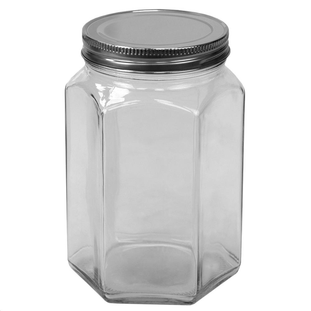 37 Oz Medium Clear Hexagon Glass Canister Hdc64698 The Home Depot Hexagon Glass Canister Hdc64698