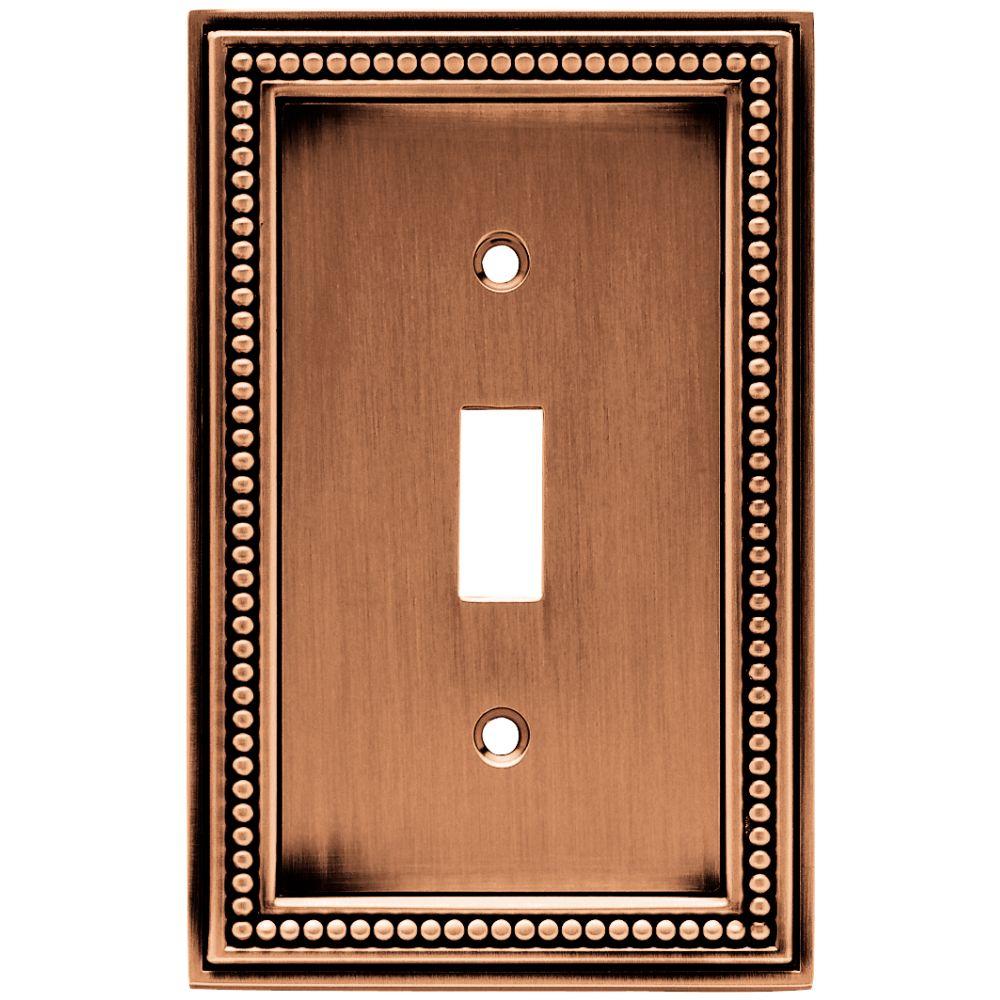 Copper Switch Plates Wall The Home Depot Beaded Decorative Single Switch Plate Aged Brushed Copper