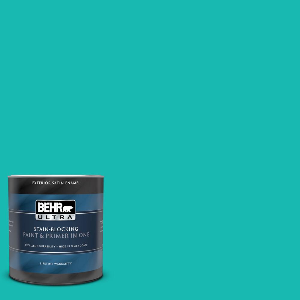 Behr Ultra 1 Qt P450 5 Island Aqua Satin Enamel Exterior Paint And Primer In One 985404 The