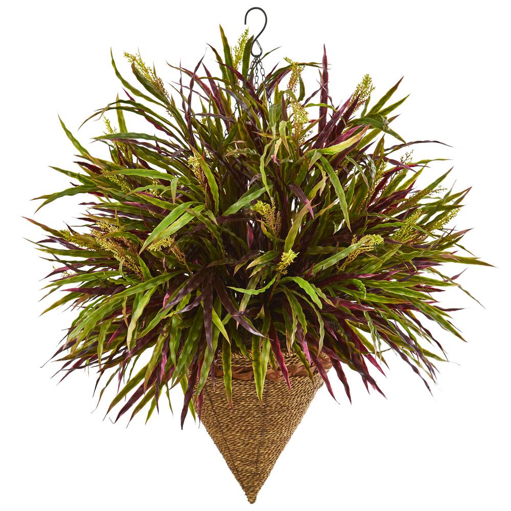 Nearly Natural 29 inch Variegated Autumn Grass Hanging Basket Artificial Plant by Nearly Natural
