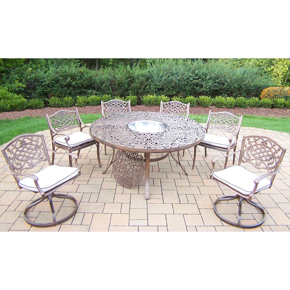 9 Piece Aluminum Outdoor Dining Set With Oatmeal Cushions And 9 Piece Aluminum Outdoor Dining Set With Oatmeal Cushions And Stainless Steel Ice Bucket