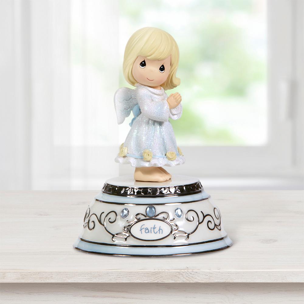 Precious Moments Tabletop Round Resin Faith Angel Music Box124109