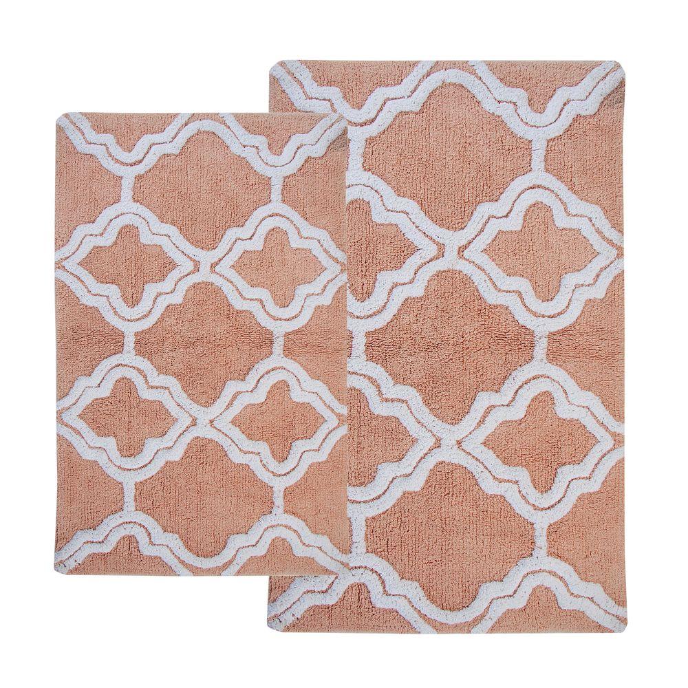 Peach Bath Rugs Mats The Home Depot Double Quatrefoil Salmon Ivory 2 Ft X 3 4 In