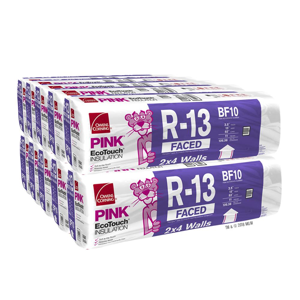 Batt Fibergl Insulation The Home Depot R 13 Ecotouch Pink Kraft Faced Insulation