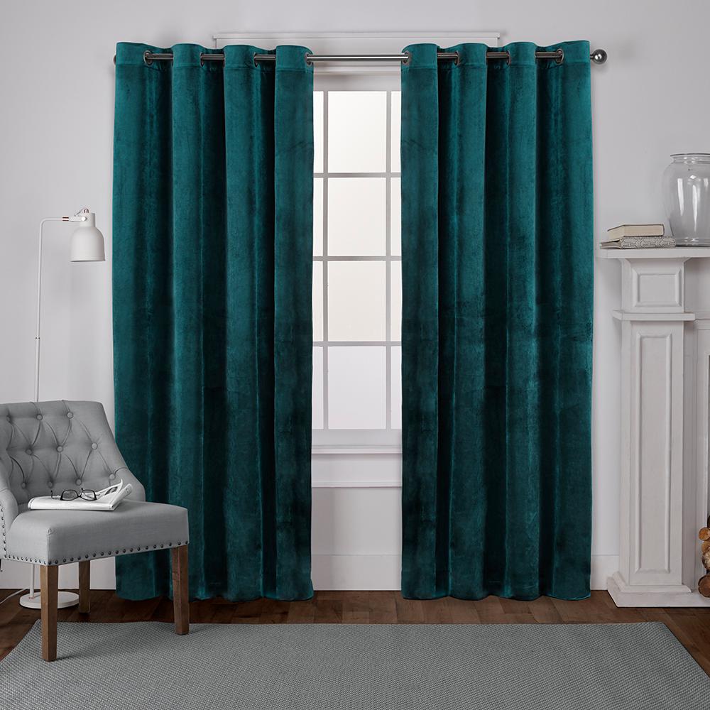 teal and white curtains