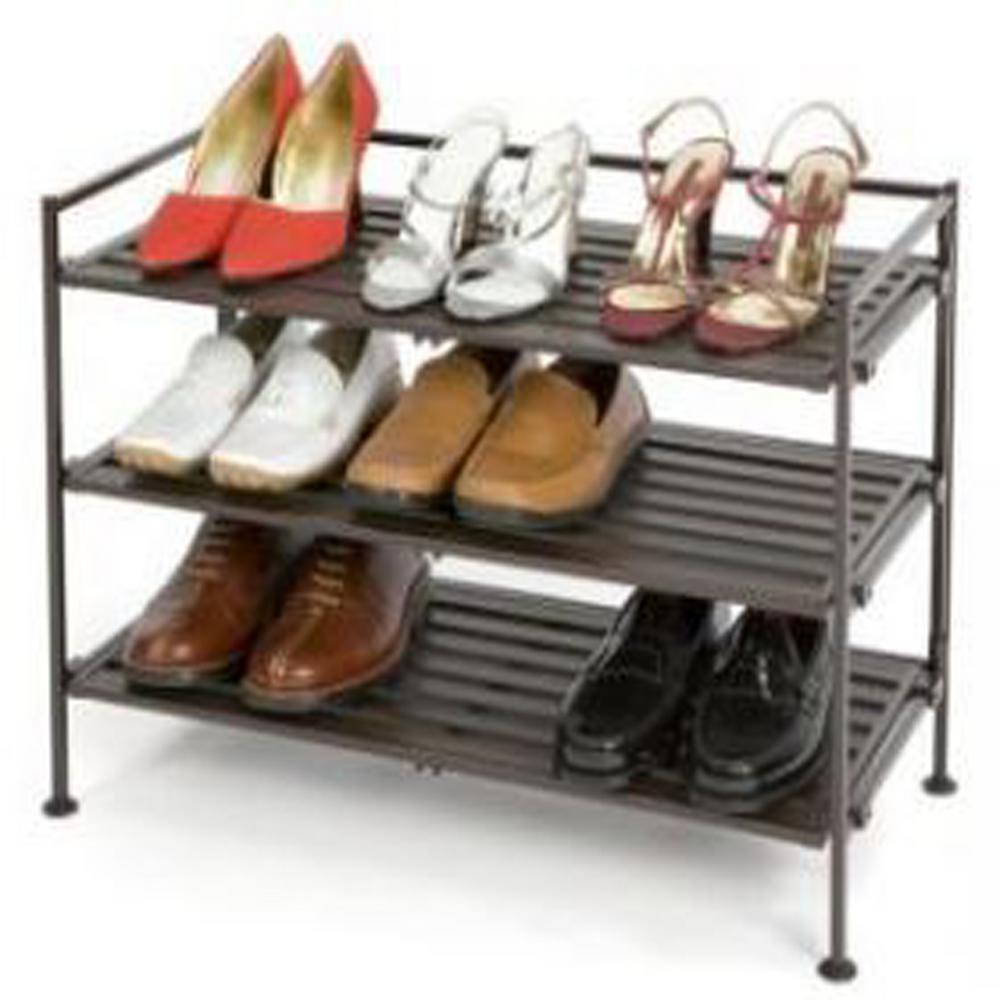 Seville Classics 3 Tier Resin Slat Utility Shoe Rack 2 Pack Espresso