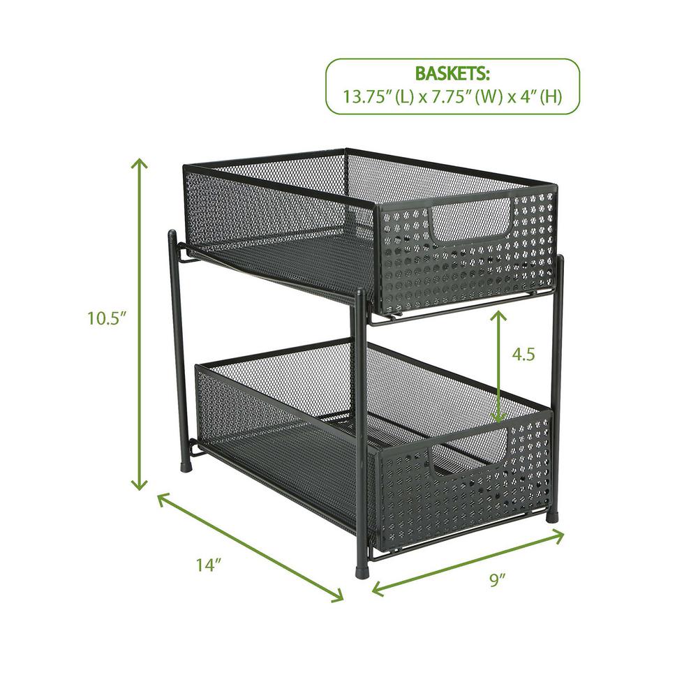 Mind Reader 2 Tier Black Mesh Cabinet Storage Organizer With Pull