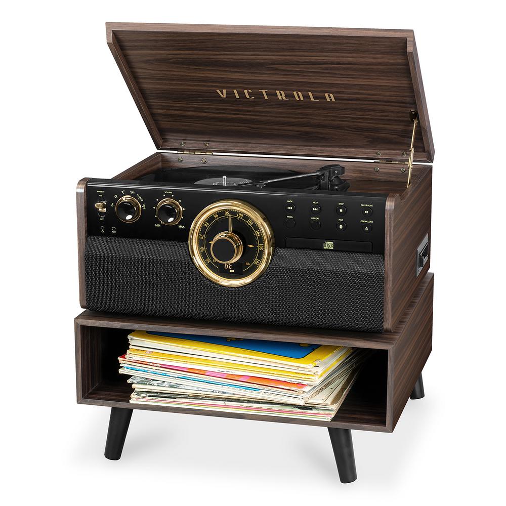 Victrola 6-in-1 Wood Bluetooth Record Player with CD Cassette /& Radio VTA-270B