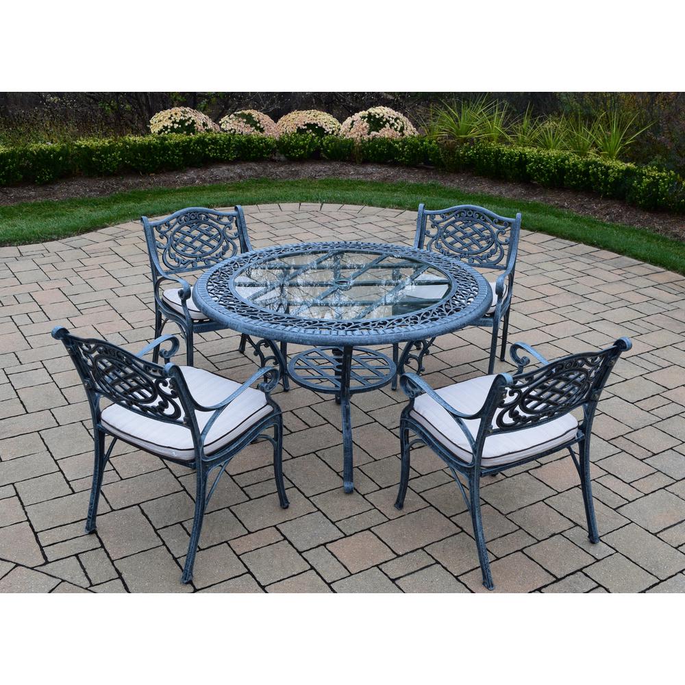 Cambridge Seasons 5Piece Aluminum Outdoor Dining Set with Round Dining Table and Tan Cushions