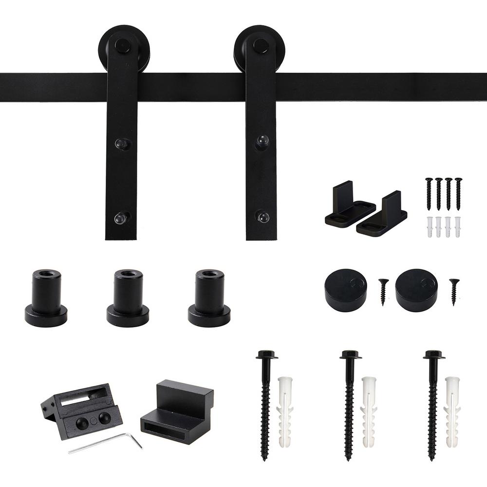 Winsoon 5 Ft Frosted Black Strap Sliding Barn Door Track Hardware