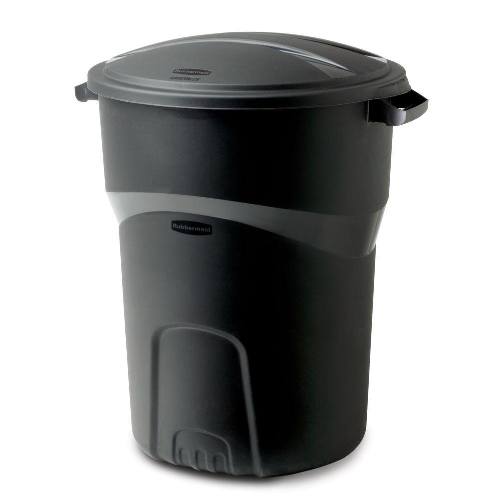 Rubbermaid Roughneck 32 Gal Black, Outdoor Trash Can Storage Home Depot