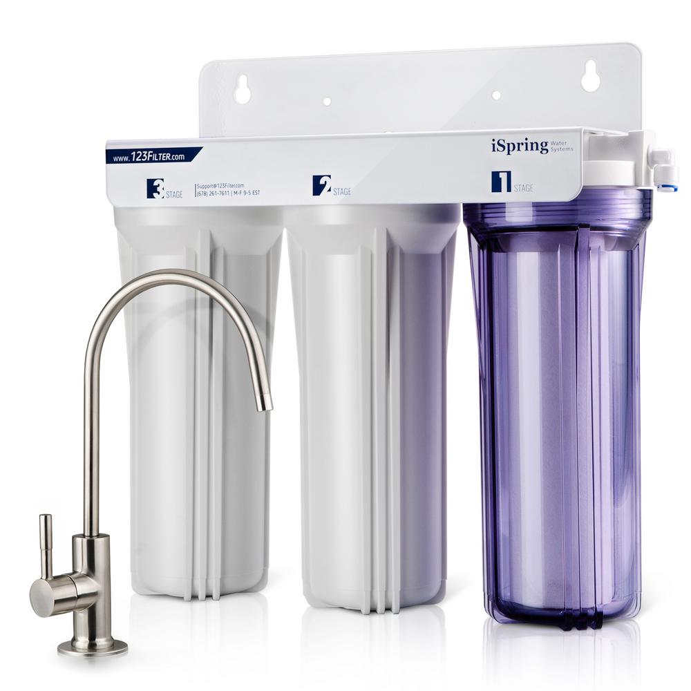 Ispring 3 Stage Under Sink High Capacity Tankless Drinking Water Filtration System Includes Sediment 2x Cto Carbon Block Filters Us31 The Home Depot