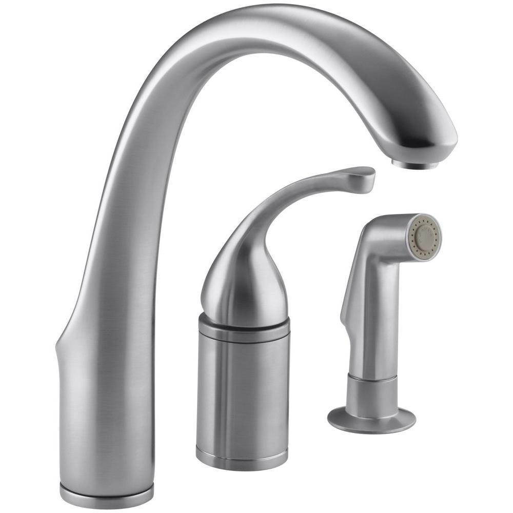 KOHLER Forte Single Handle Standard Kitchen Faucet With Side Sprayer In   Brushed Chrome Kohler Standard Spout Faucets K 10430 G 64 1000 