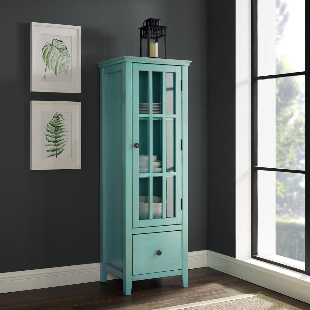 Linon Home Decor Farber Antique Turquoise Glass Door Cabinet