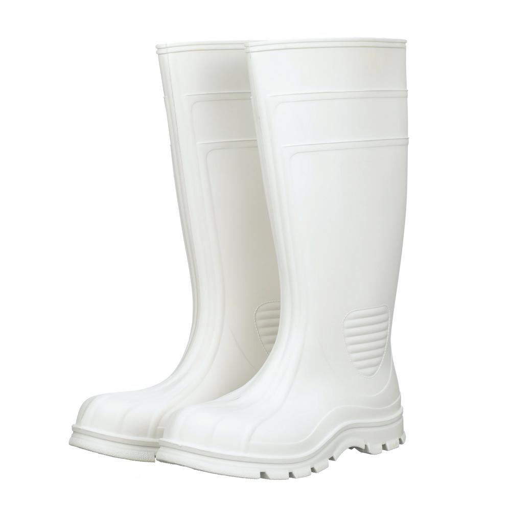 black and white rain boots