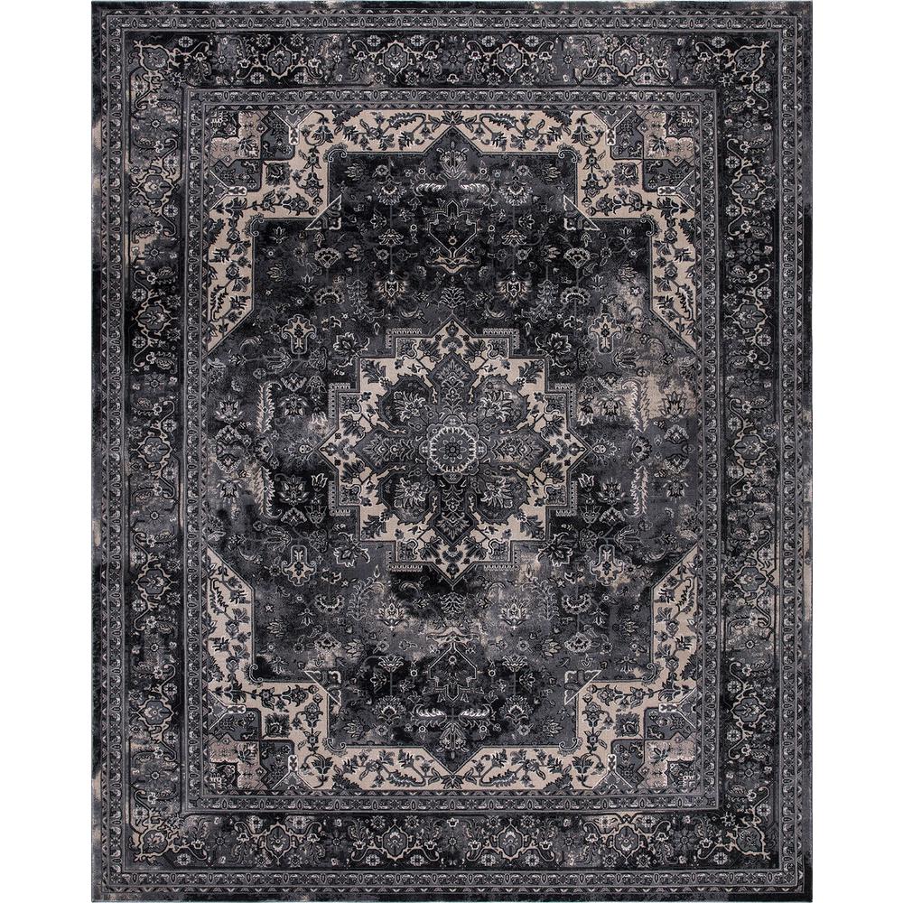 Home Decorators Collection Angora Anthracite 8 ft. x 10 ft. Medallion Area Rug, Grey