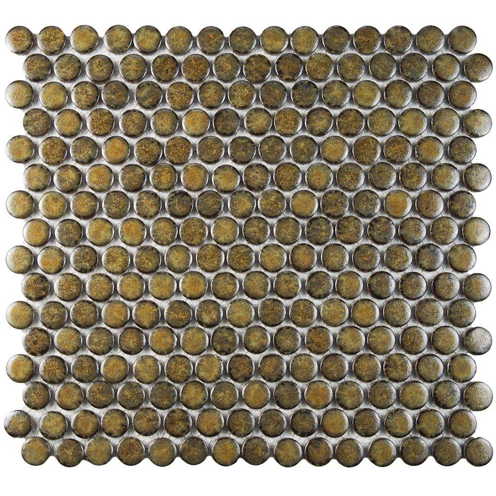 Merola Tile Hudson Penny Round Brownstone 12 In X 12 5 8 In X 5