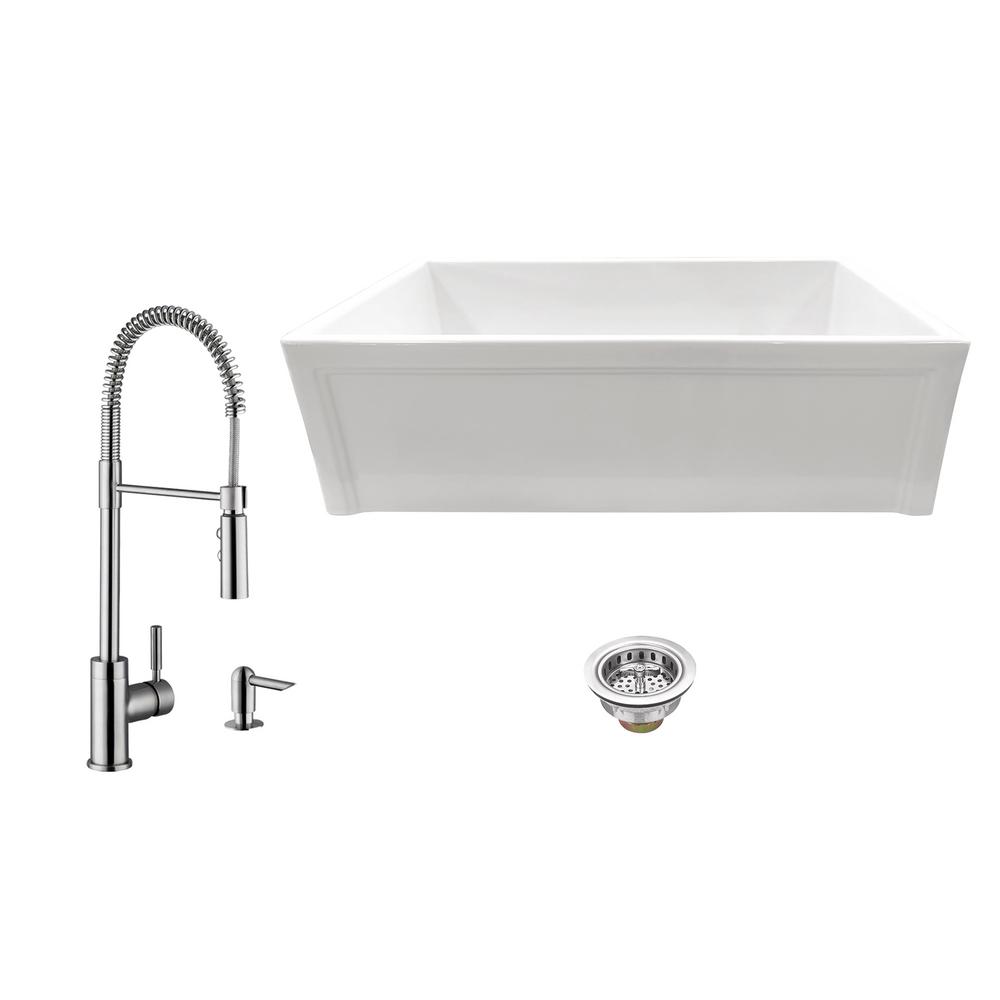 Ipt Sink Company All In One A Front Picture Frame Plain Reversible Fireclay 33 Single Bowl Kitchen With Faucet White