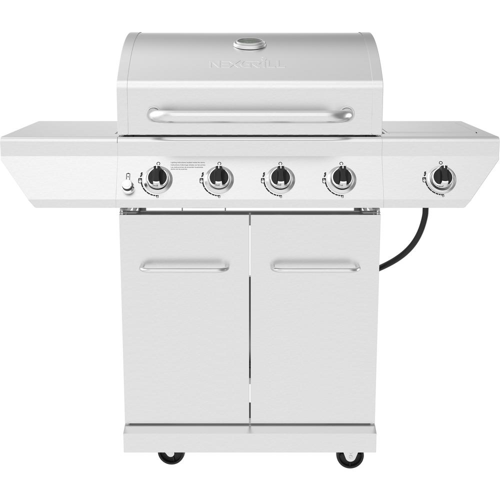 Nexgrill 4-Burner Propane Gas Grill in Stainless Steel with Side Burner, Silver