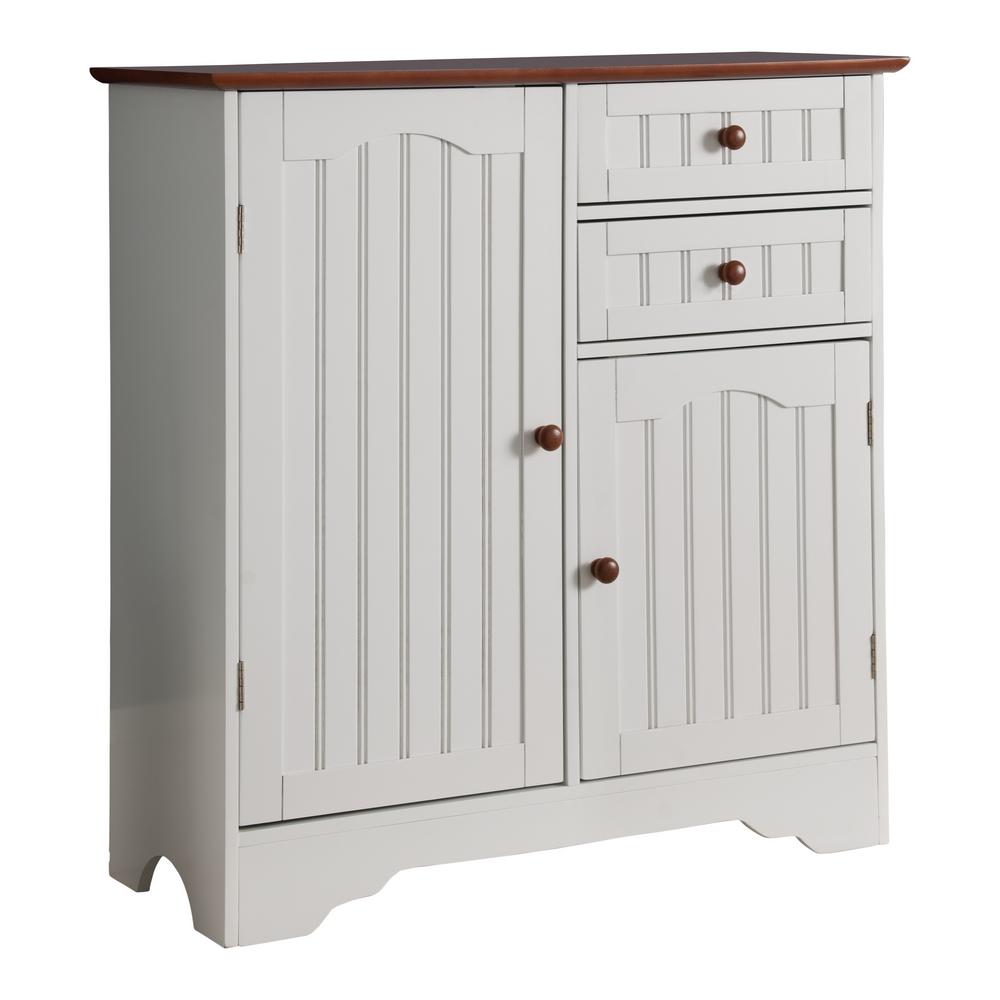 Signature Home Wayne White Wood And Walnut Kitchen Storage Buffet