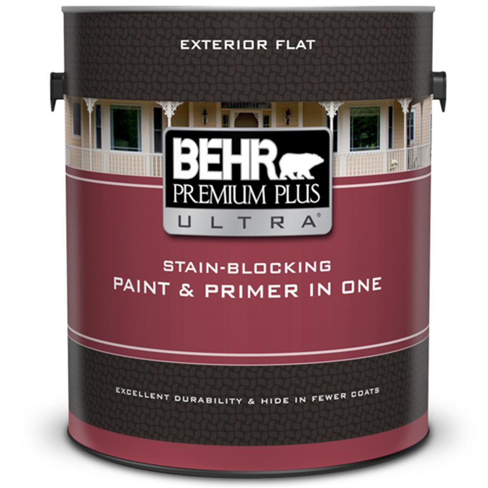 Behr Premium Plus Ultra 1 Gal Pure White Flat Exterior Paint Ultra Pure White Flat Exterior Paint And Primer In One