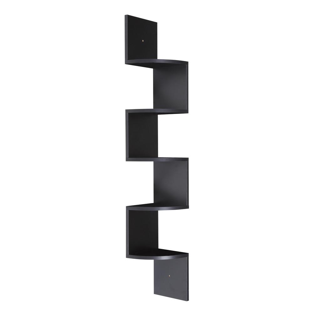 50 Sh01dw 5 Tier Dark Walnut Large Corner Wall Mount Bookshelf
