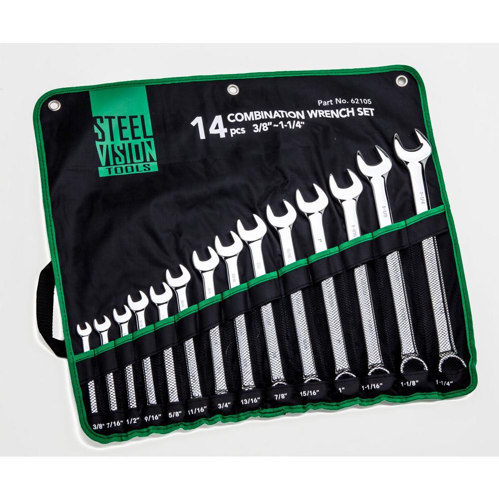 Steel Vision 38 In 1 14 In12 Point Sae Full Polish Combination Wrench Set 14 Piece