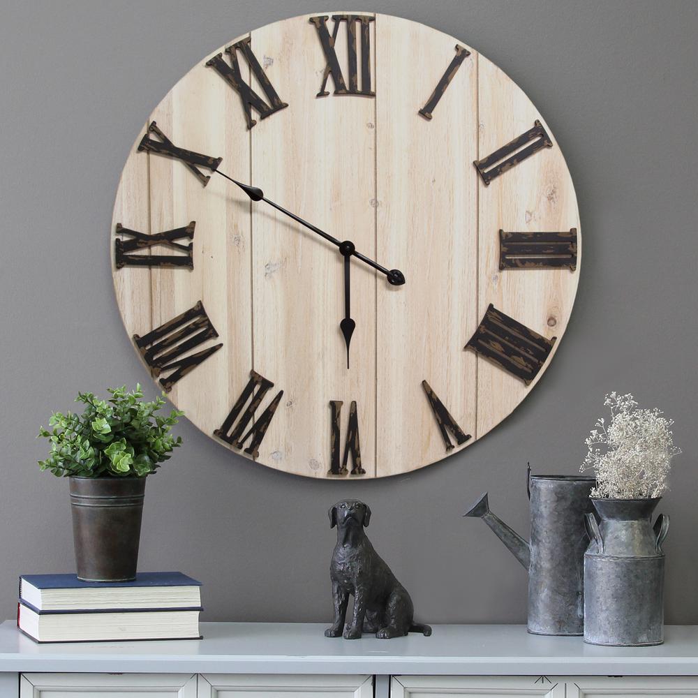 Stratton Home Decor Wall Clocks The Depot Distressed White Wood Wall Clock