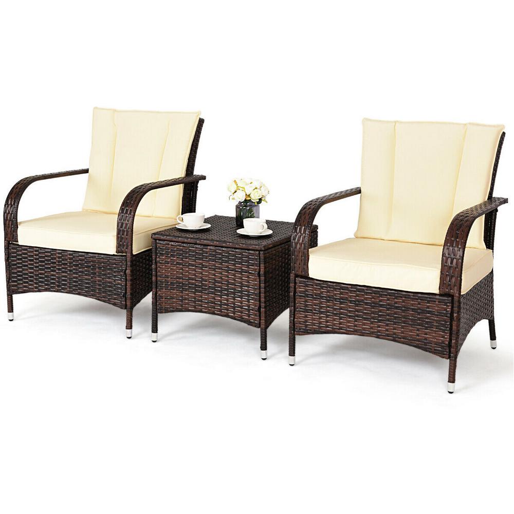 Costway Mix Brown 3 Piece Rattan Wicker Outdoor Furniture Patio Conversation Set With Beige Cushions Hw58621be The Home Depot - Brown Wicker Patio Furniture Home Depot Costway Mix Brown 3 Piece Rattan Wicker Outdoor Furniture Patio Conversation Set With Beige Cushions Hw58621be The Home Depot - Brown Wicker Patio Furniture Home Depot