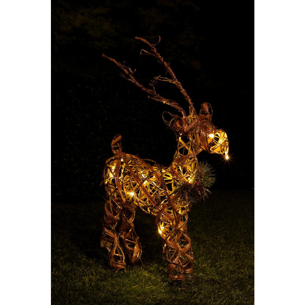 Alpine 23 In Rattan And Berry Reindeer Decor With 10 Led Lights Rattan And Berry Reindeer Decor With 10 Led Lights