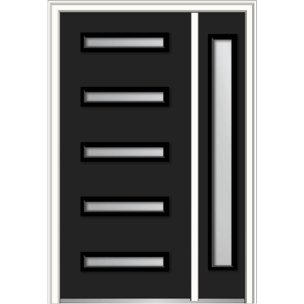 Mmi Door 50 In X 80 Davina Frosted Glass Left Hand Inswing 5 Lite Modern Painted Steel Prehung Front With Sidelite