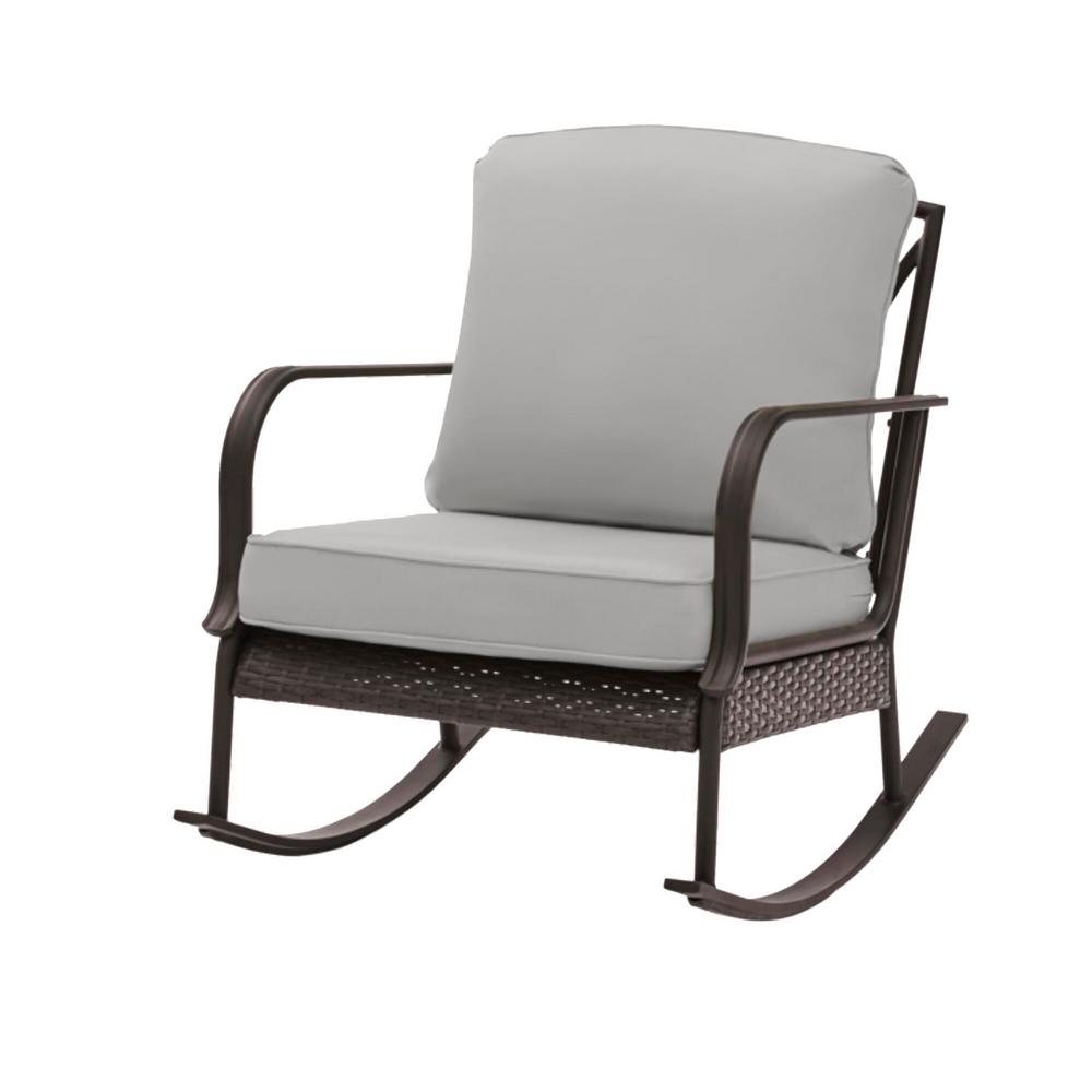 hampton bay becker dark mocha steel outdoor patio rocking chair with  cushionguard stone gray cushionsh02701424900  the home depot