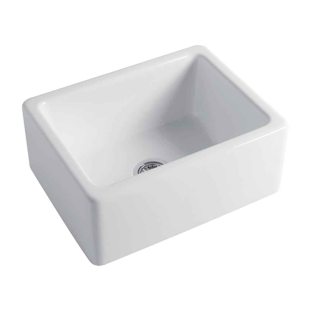 Transolid Porter Farmhouse Apron Front Fireclay 24 In Single Bowl Kitchen Sink In White