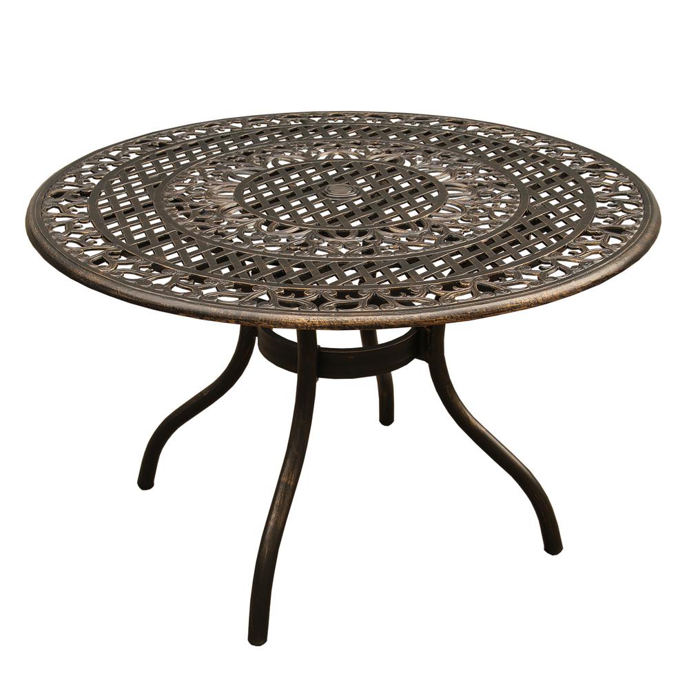 Round Metal Bronze Patio Tables Patio Furniture The Home Depot