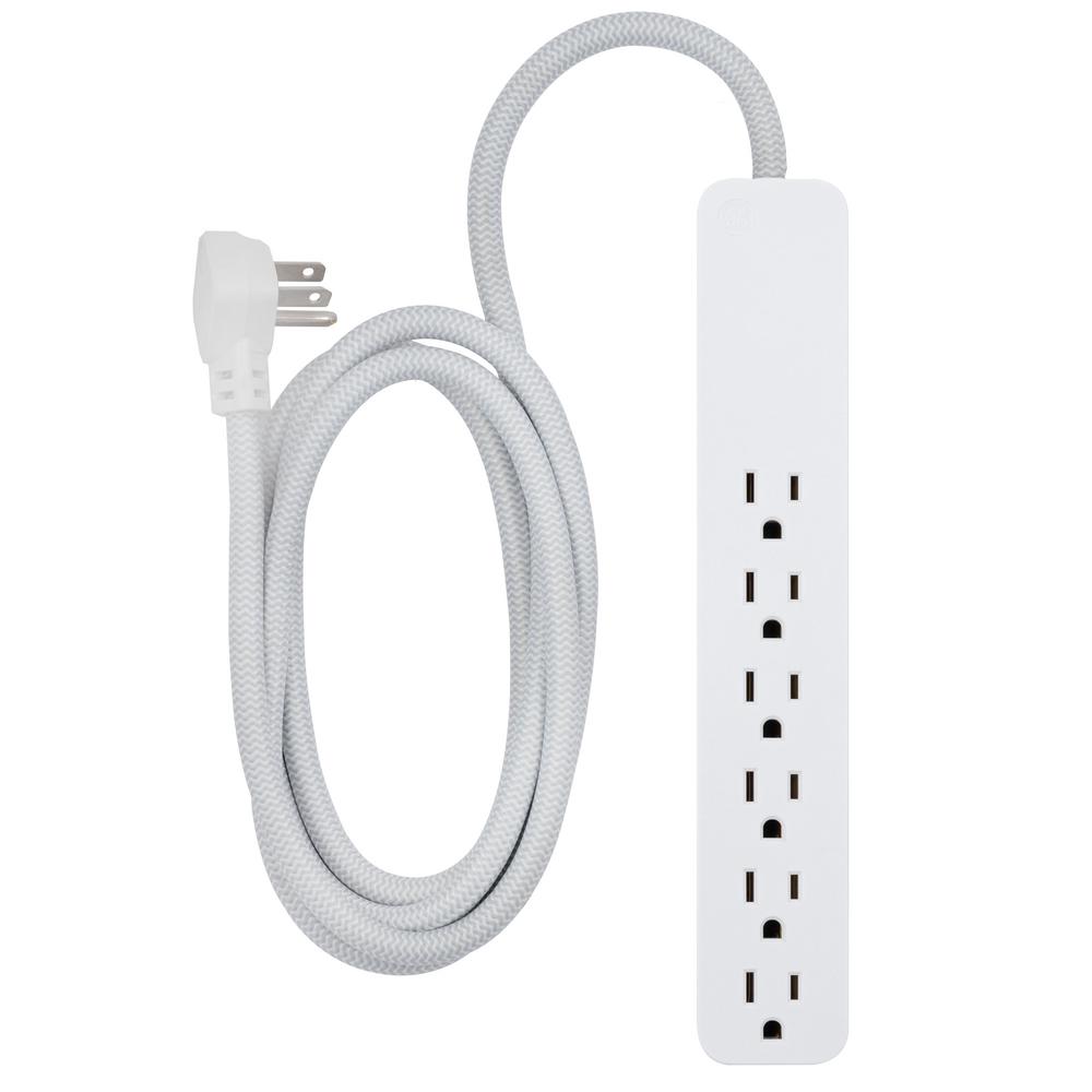 Ge 6-outlet Surge Protector With 6 Ft. Braided Extension Cord, White 