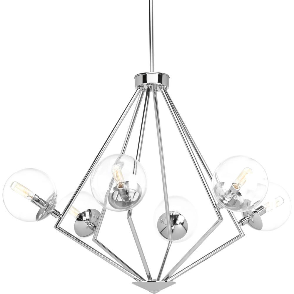 Progress Lighting Heart Collection 22 In 3 Light Polished Chrome Mod Collection 6 Light Polished Chrome Chandelier With Clear Glass Shade