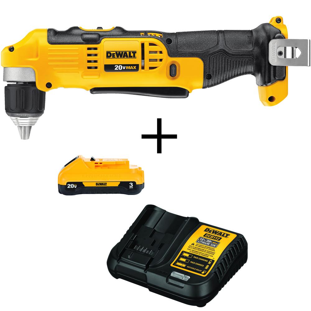 DEWALT 20Volt MAX LiIon Cordless 3/8 in. Right Angle Drill (ToolOnly) with Bonus 20Volt MAX