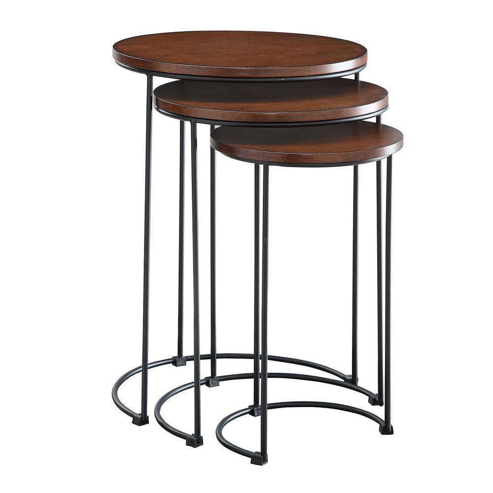 Round Industrial Wood End Tables Accent The Home Depot Mackintosh Chestnut And Black Round Nesting Table Set Of 3