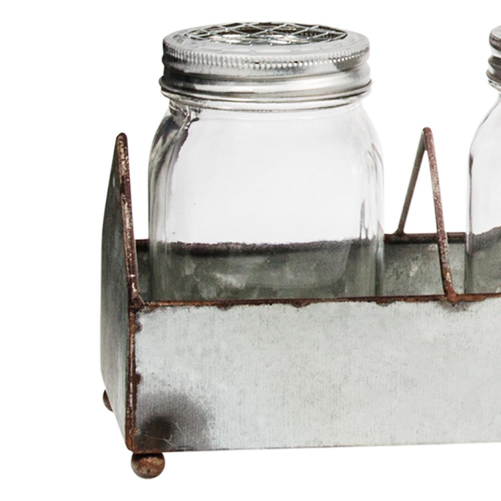 MyGift Rustic Galvanized Silver Metal Decorative Tray with 3 Clear Glass Mason Jars /& Lids